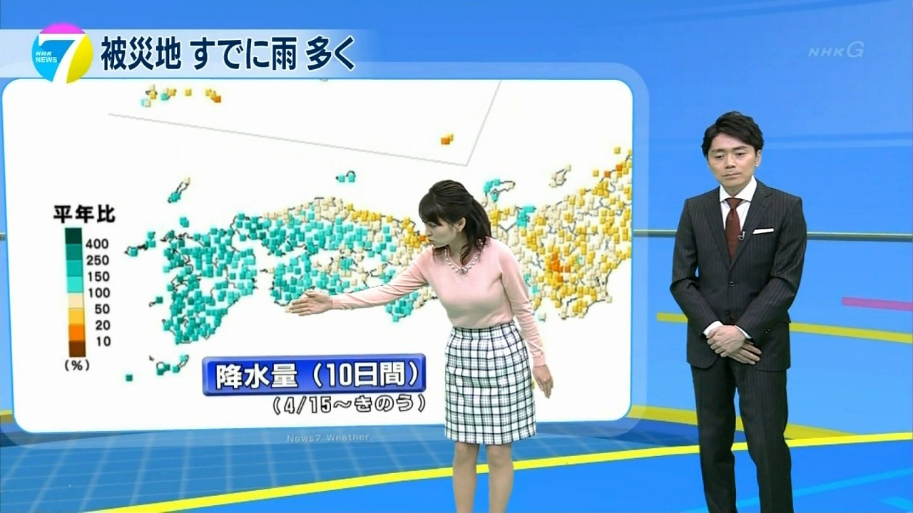 NHK「ニュース7」にニットで出演した福岡良子の着衣巨乳