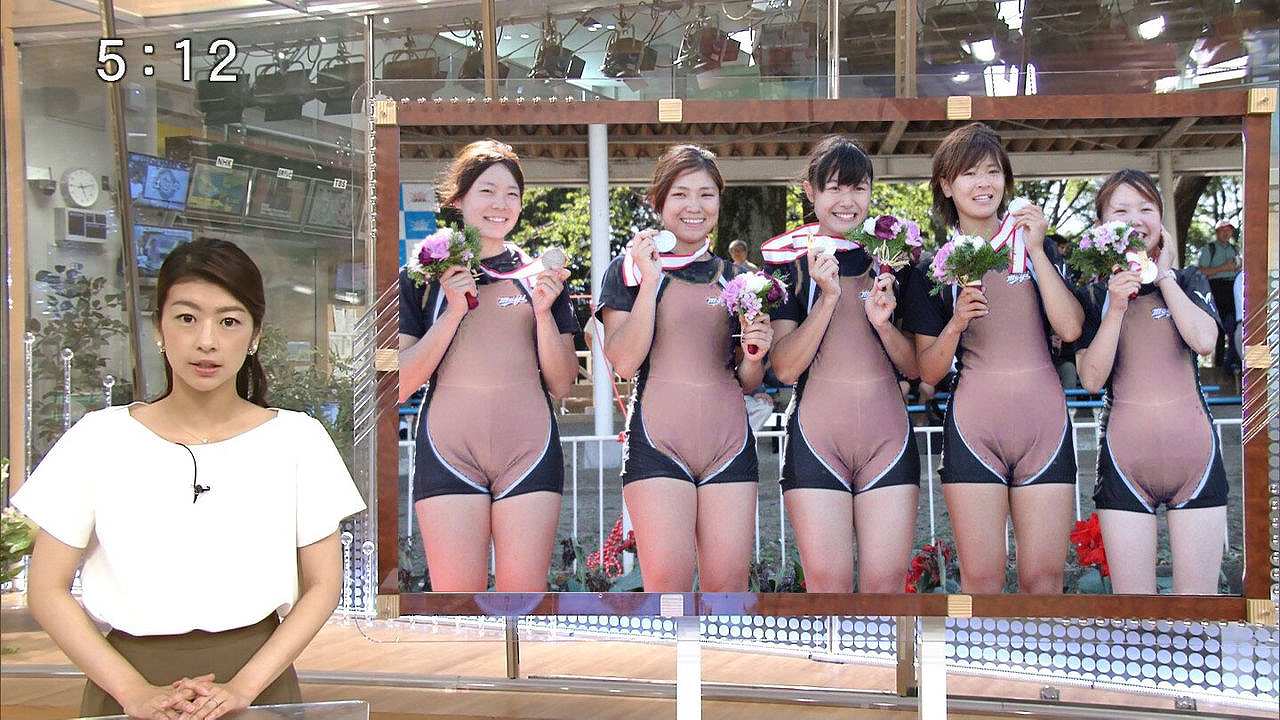 テレビで紹介された裸に見えるマン筋くっきりユニフォームを着た女子陸上部、ニュースを伝える生野陽子アナ