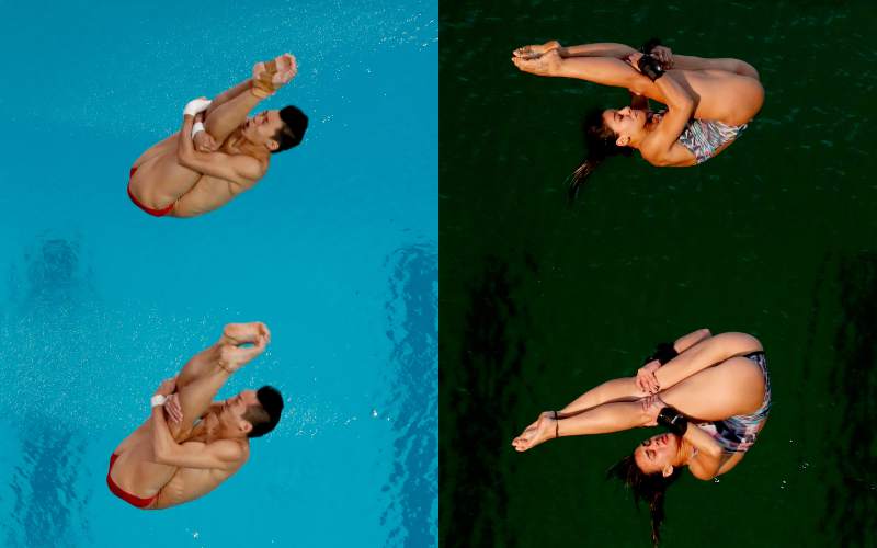 オリンピック飛び込み会場のプールの水の色が、突然、水色から緑色に、原因も不明