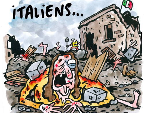 仏紙シャルリーが地震風刺画、被災者を「ラザニア」扱い 伊激怒