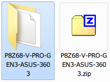ASUS P8Z68-V PRO/GEN3 BIOS P8Z68-V-PRO-GEN3-ASUS-3603.ROM ダウンロード、ダウンロードした P8Z68-V-PRO-GEN3-ASUS-3603.zip を解凍・展開