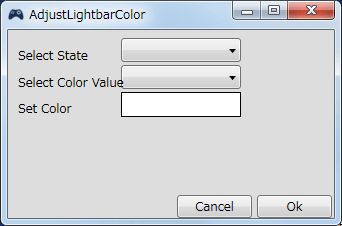 InputMapper 1.6.9 Profiles 画面で選択したプロファイルの編集画面内容 Macros タブで New Macro または Edit Macro をクリックしたときに開く Macro Builder 画面の Macro タブにある Fuctions タブ内にある Adjust Lightbar Color ボタンをクリックしたときに開く Adjust Lightbar Color 画面、充電・バッテリー駆動状態でのライトバーカラー変更