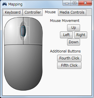 InputMapper 1.6.9 Profiles 画面で選択したプロファイルの編集画面内容 Mapping タブで各ボタンに割り当てられる内容 Mouse タブ
