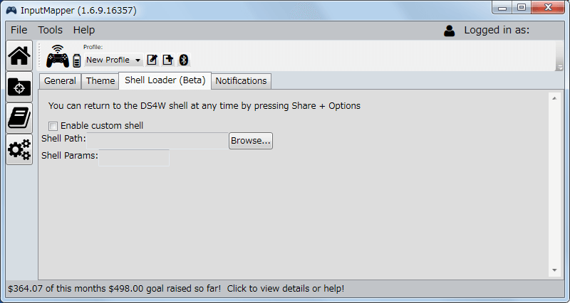 InputMapper 1.6.9 Settings 画面 Shell Loader (Beta) タブ、詳細不明