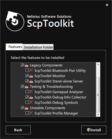 ScpToolkit Features タブ インストールするツール選択画面 その2
